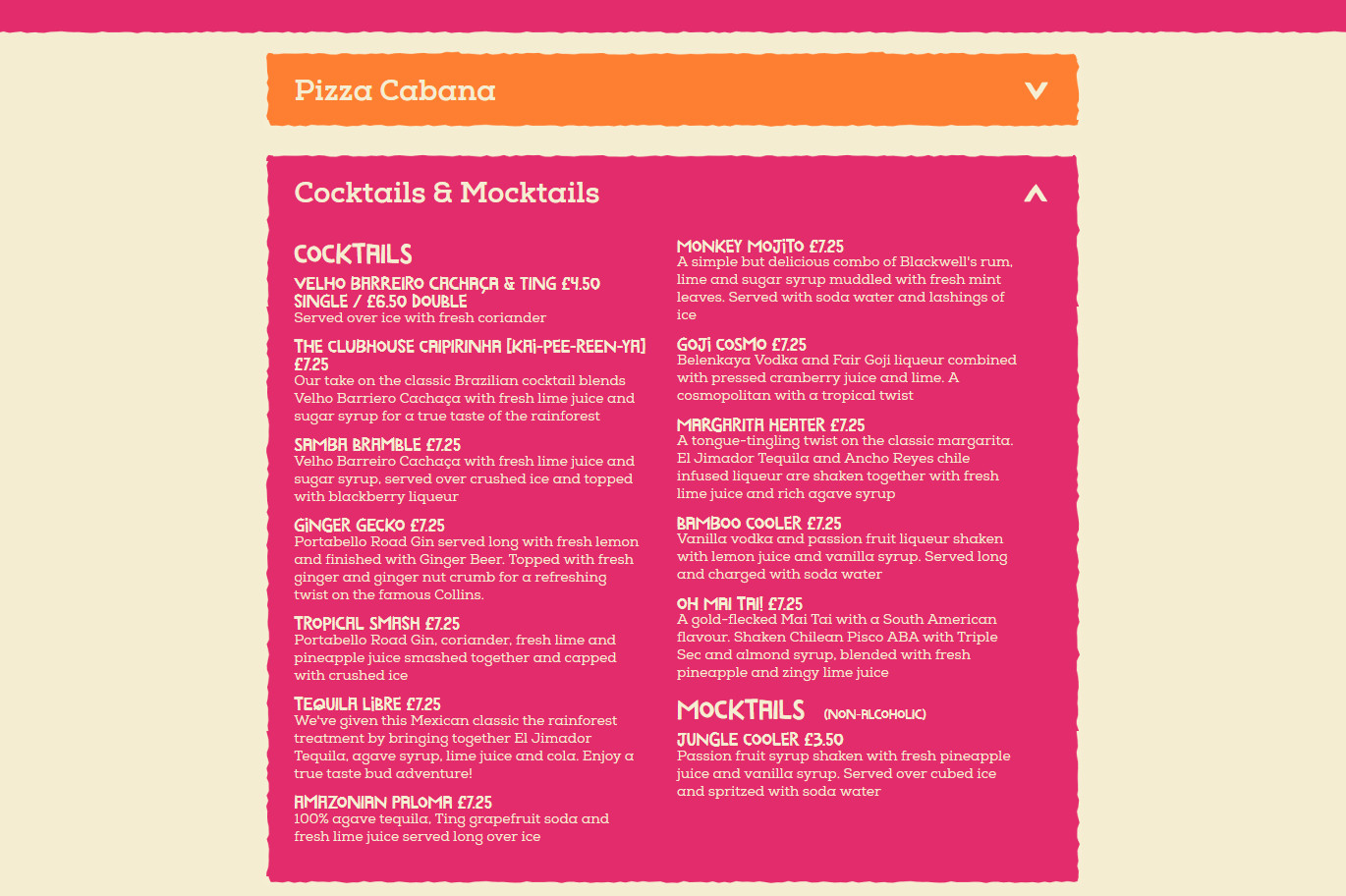 Screenshot of the cafe menu from Treetop Adventure Golf